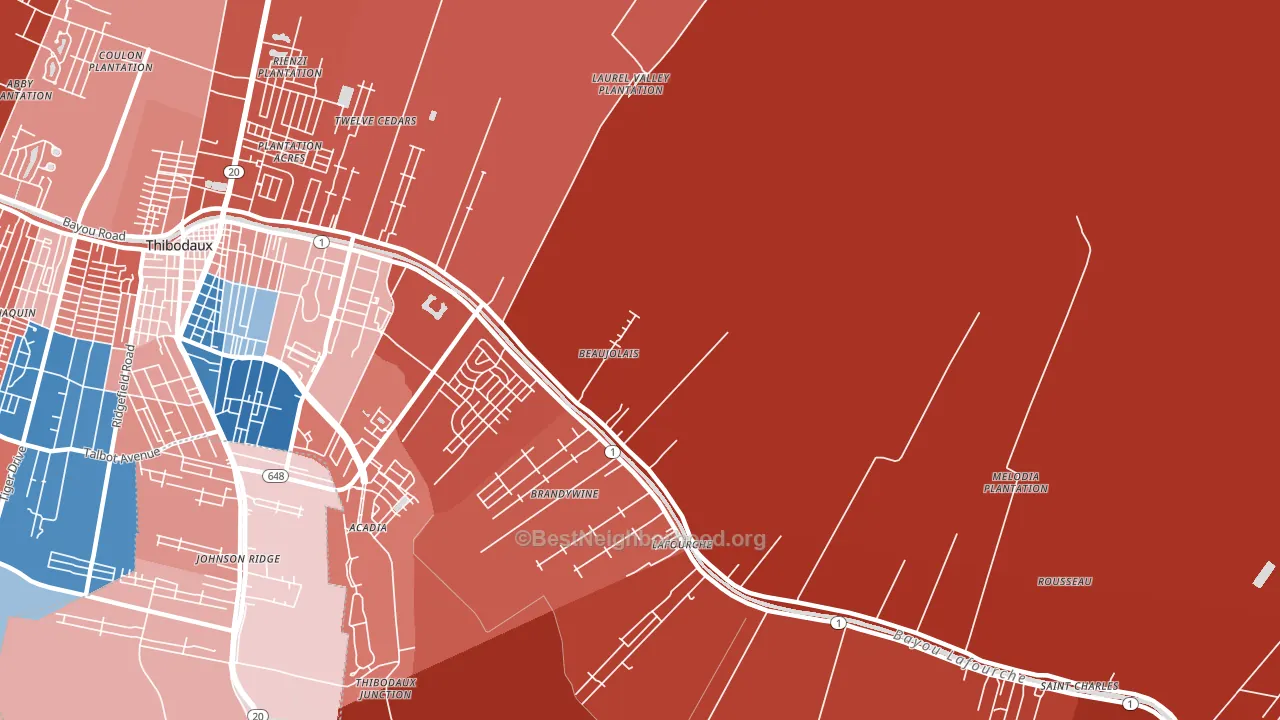 Lafourche, LA block-group political-lean map