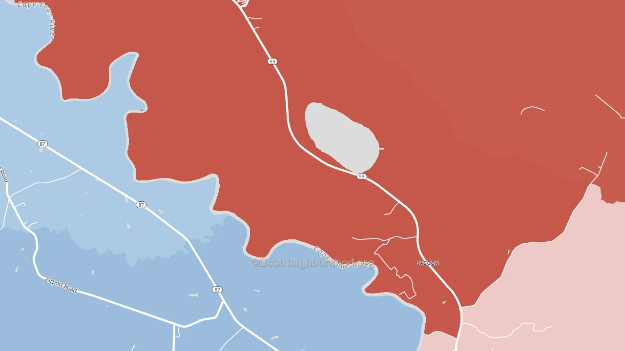 Lagoon, NC block-group political-lean map