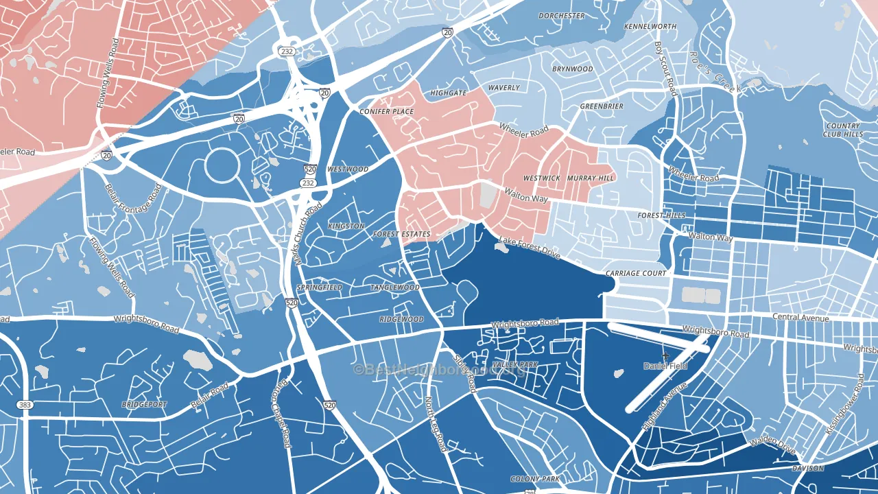 Lake Aumond, Augusta, GA block-group political-lean map