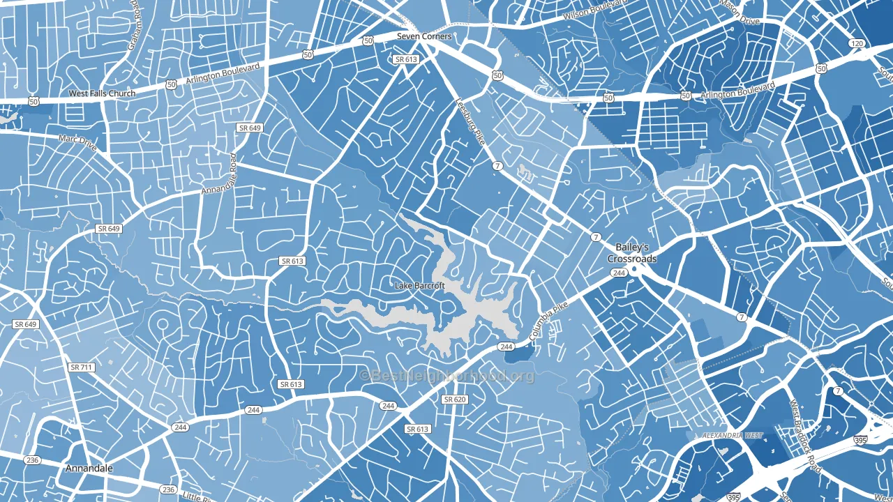 Lake Barcroft, Falls Church, VA block-group political-lean map