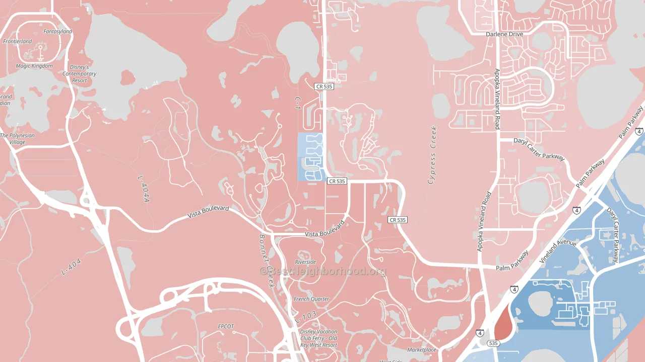 Lake Buena Vista, FL block-group political-lean map