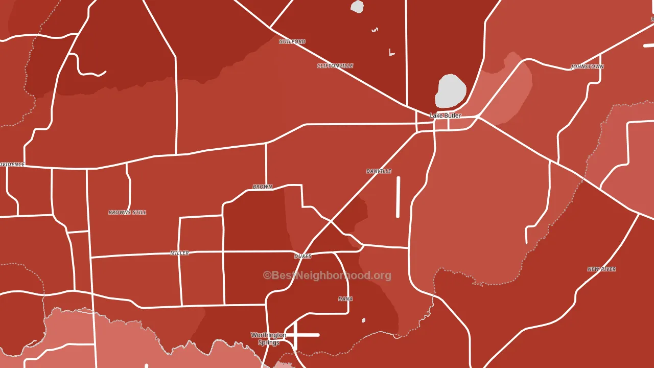 Lake Butler, FL block-group political-lean map