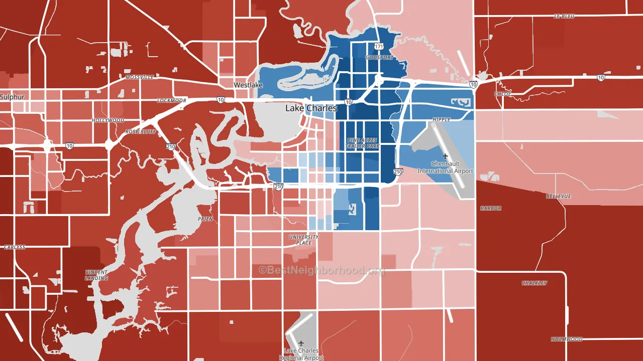 Lake Charles, LA block-group political-lean map