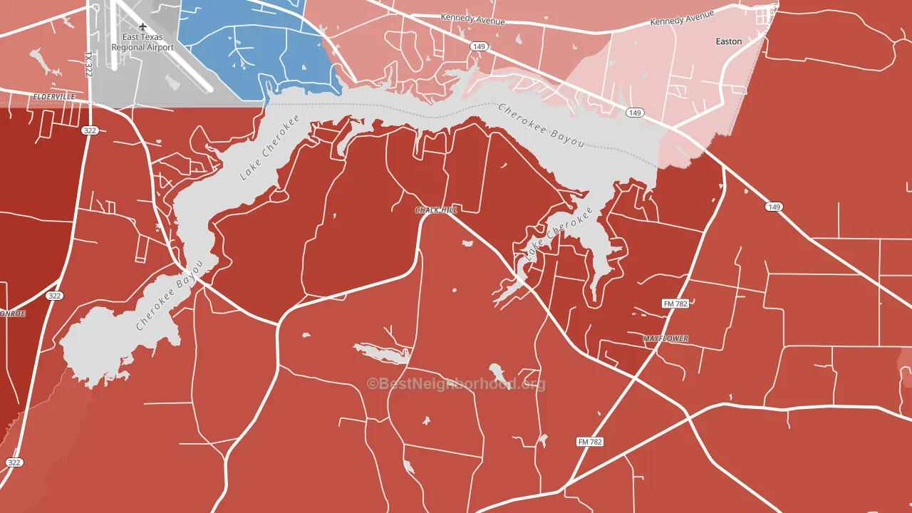Lake Cherokee, TX block-group political-lean map