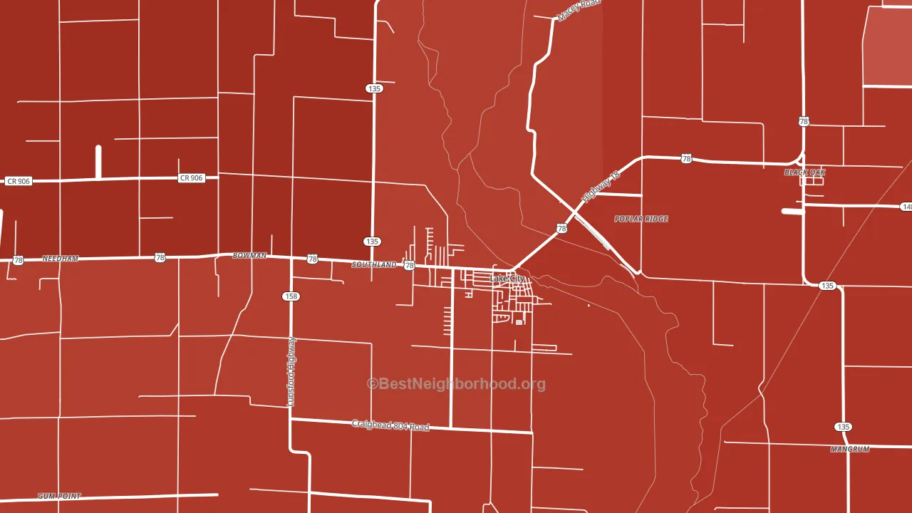 Lake City, AR block-group political-lean map