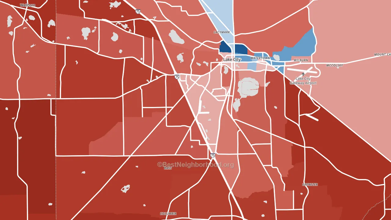 Lake City, FL block-group political-lean map