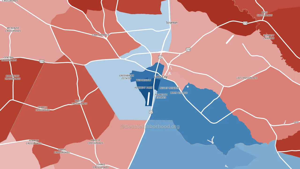 Lake City, SC block-group political-lean map