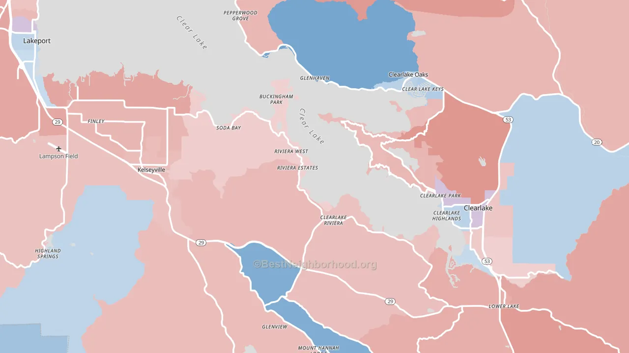 Lake County, CA block-group political-lean map