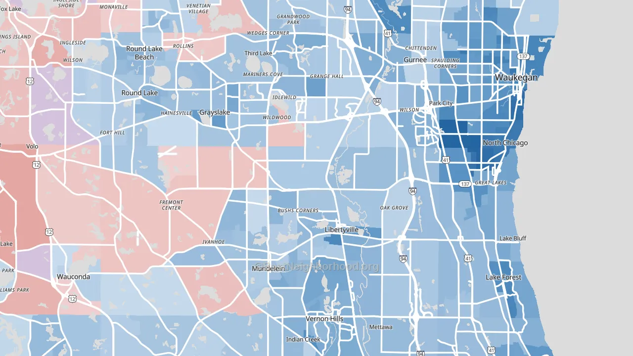 Lake County, IL block-group political-lean map