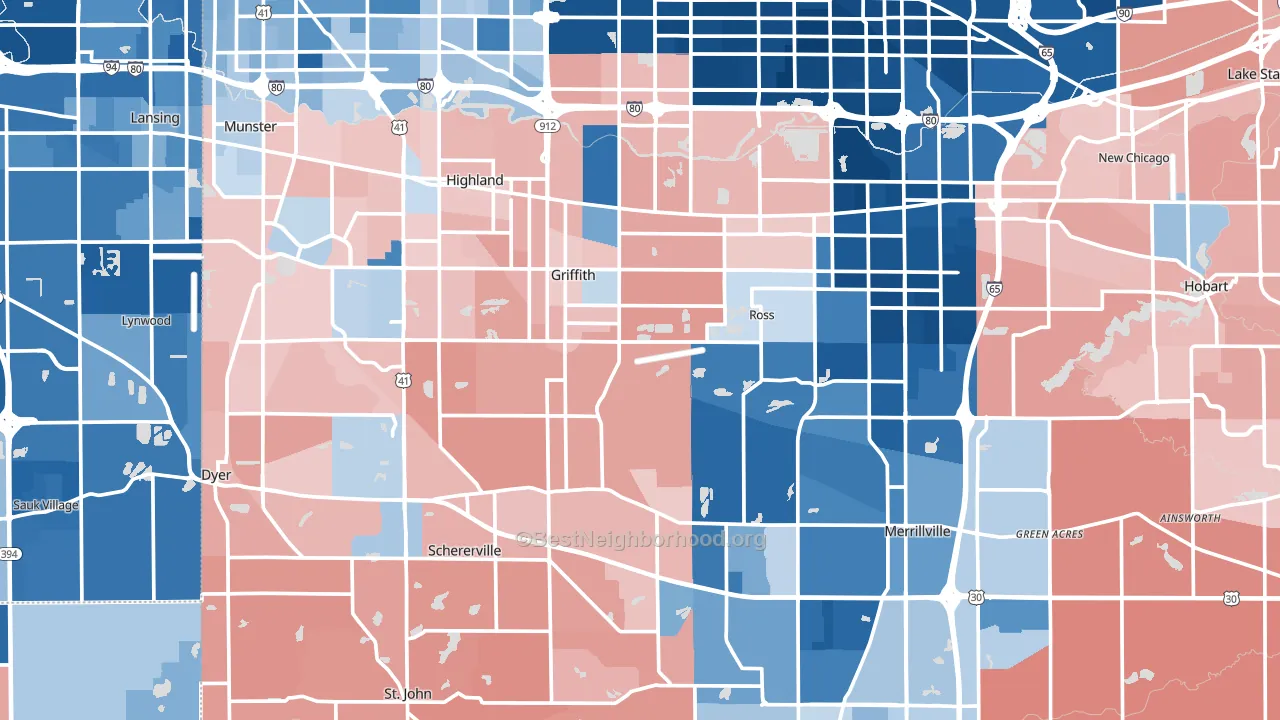 Lake County, IN block-group political-lean map