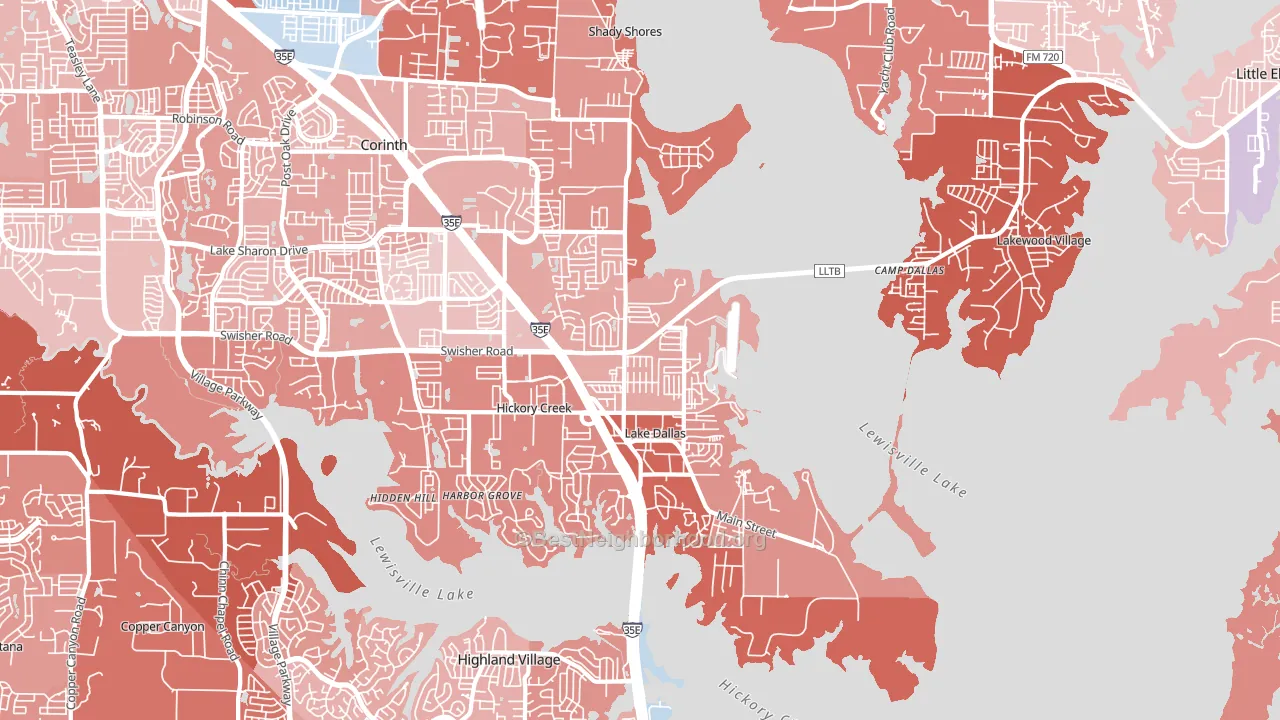Lake Dallas, TX block-group political-lean map