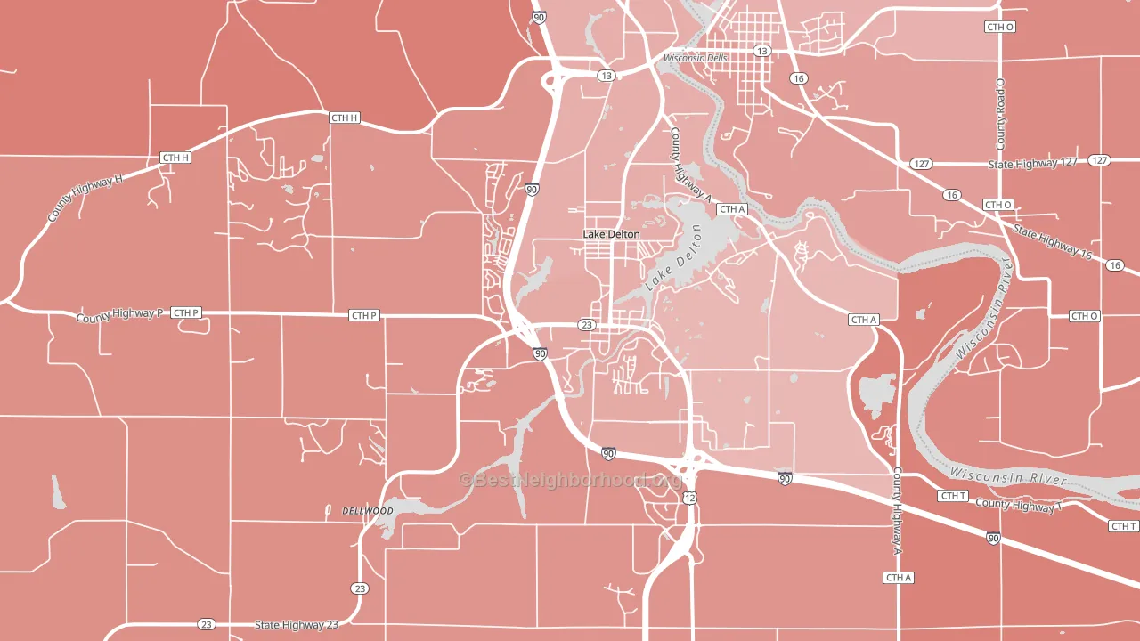 Lake Delton, WI block-group political-lean map