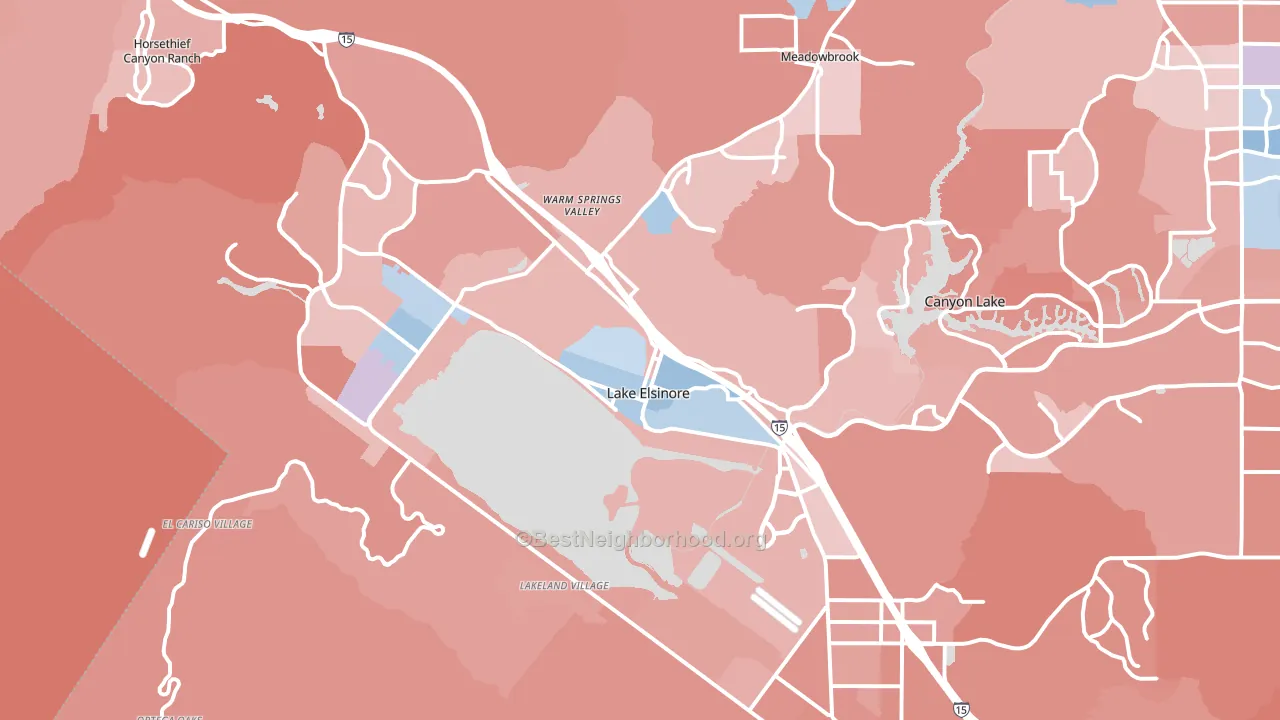 Lake Elsinore, CA block-group political-lean map