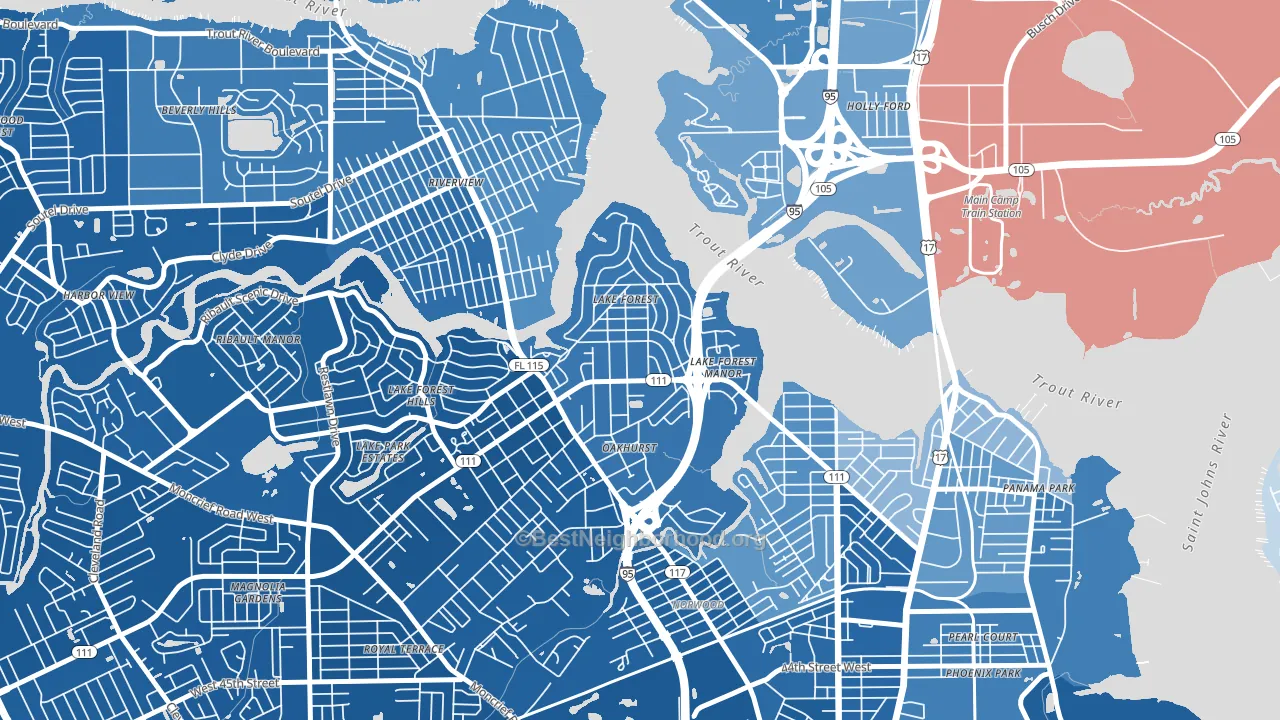 Lake Forest, Jacksonville, FL block-group political-lean map