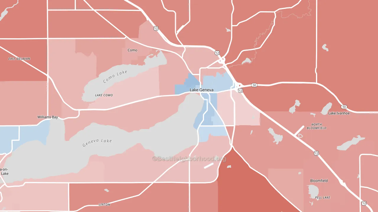 Lake Geneva, WI block-group political-lean map