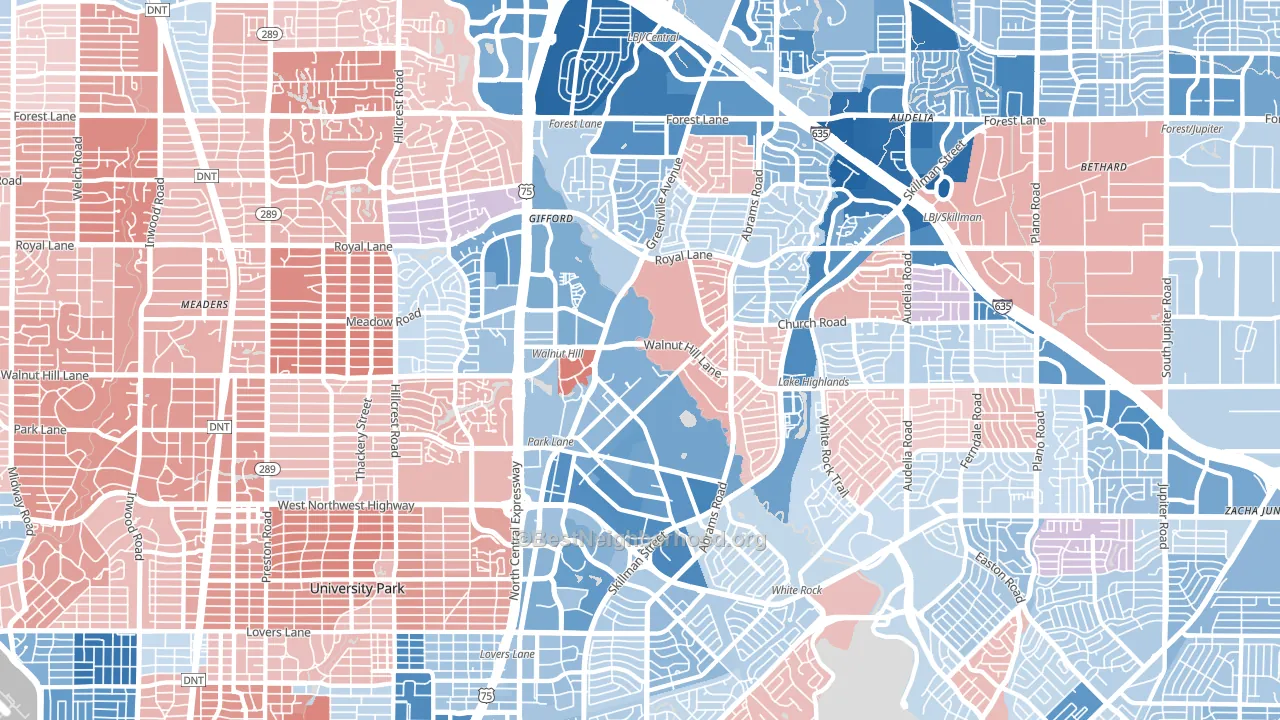 Lake Highlands, Dallas, TX block-group political-lean map