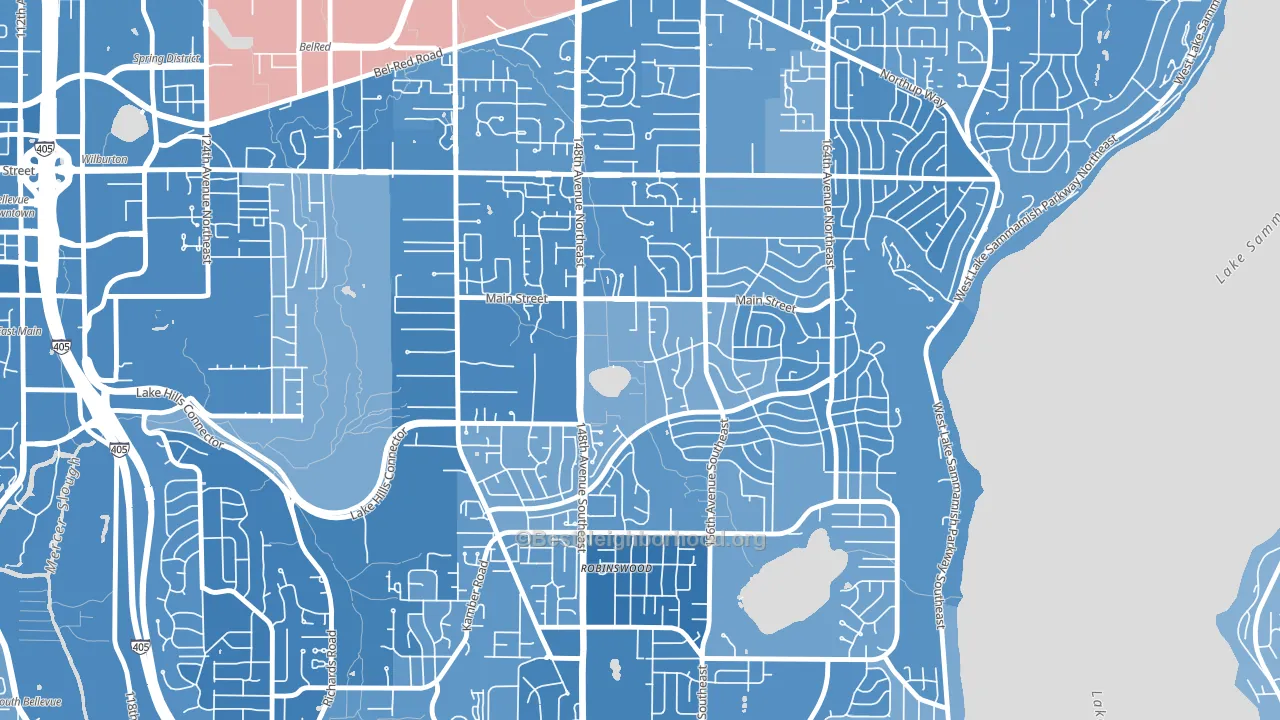 Lake Hills, Bellevue, WA block-group political-lean map