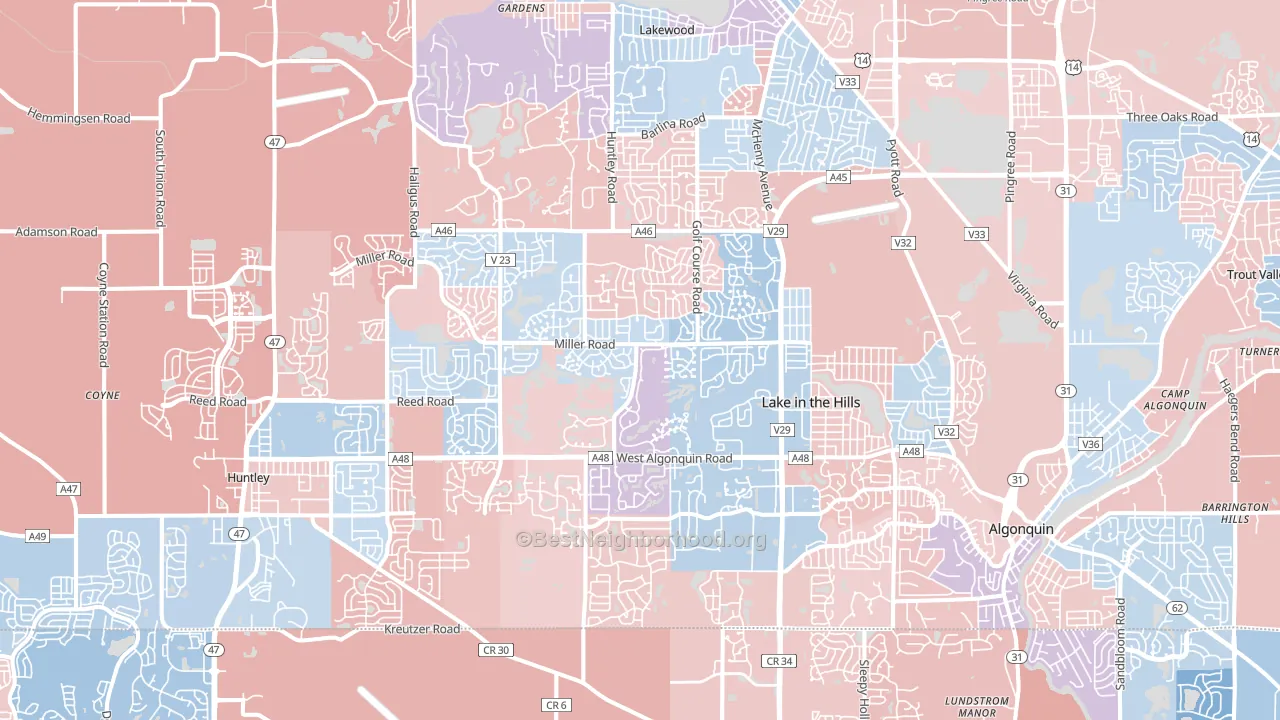 Lake in the Hills, IL block-group political-lean map