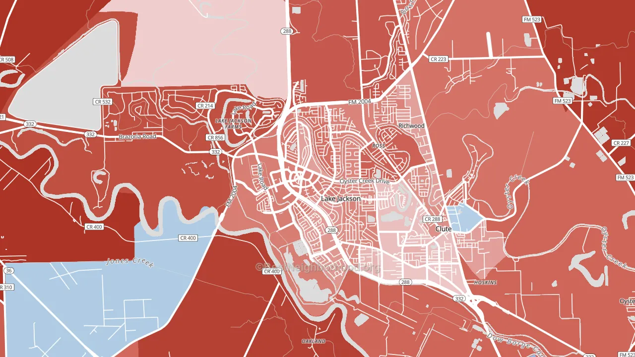 Lake Jackson, TX block-group political-lean map