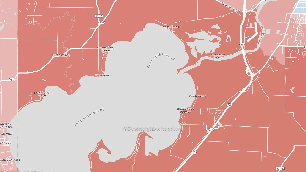 Lake Koshkonong, WI block-group political-lean map
