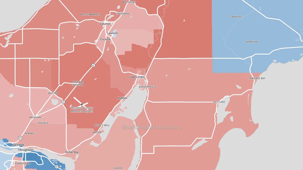 Lake Linden, MI block-group political-lean map