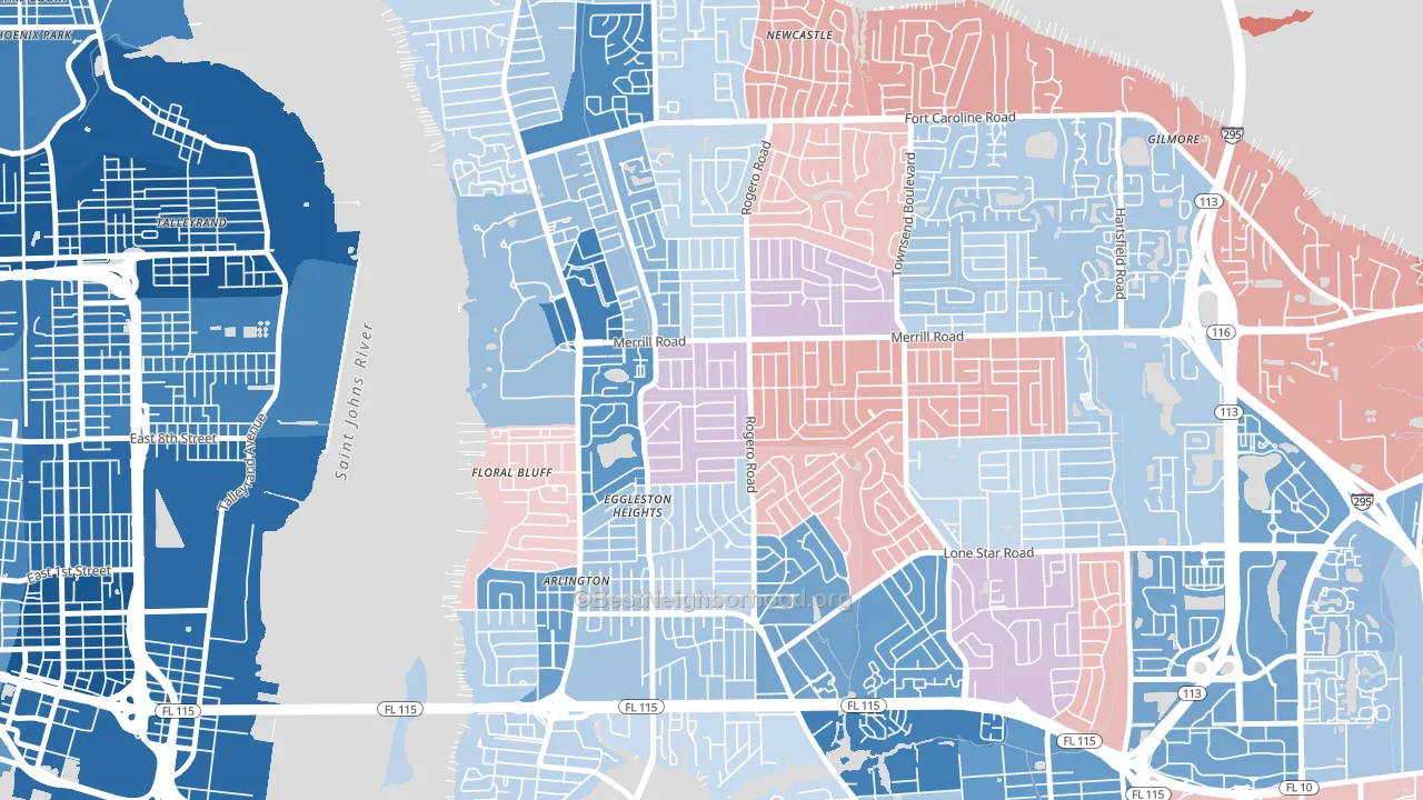 Lake Lucina, Jacksonville, FL block-group political-lean map