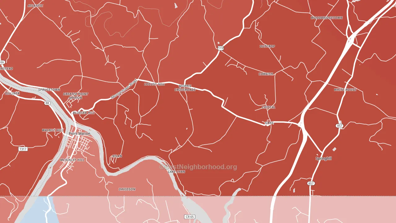 Lake Lynn, PA block-group political-lean map