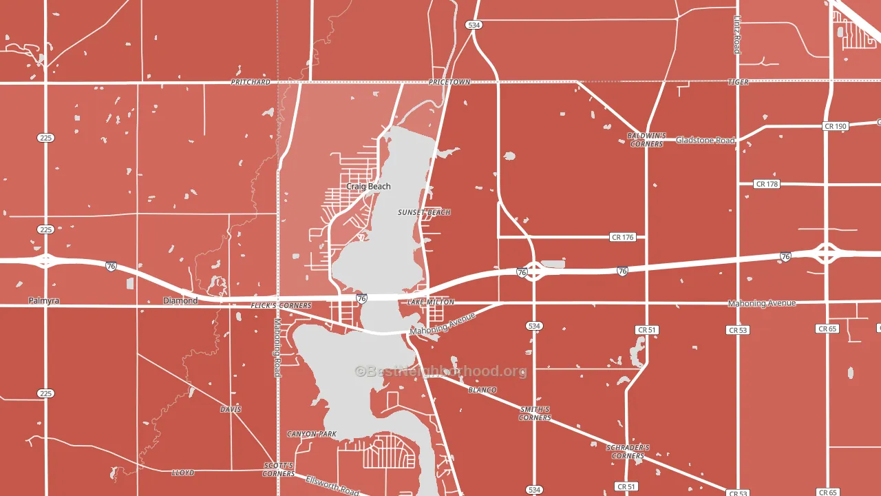 Lake Milton, OH block-group political-lean map