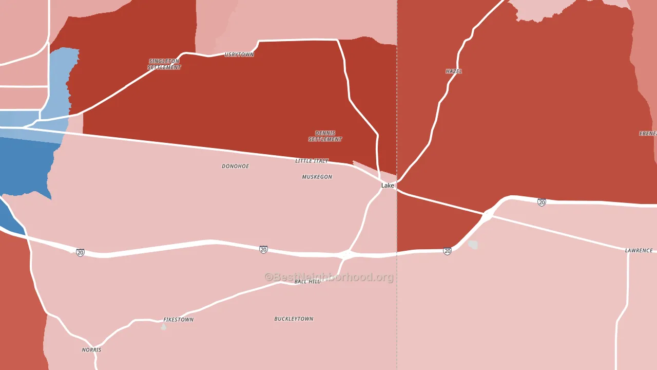Lake, MS block-group political-lean map