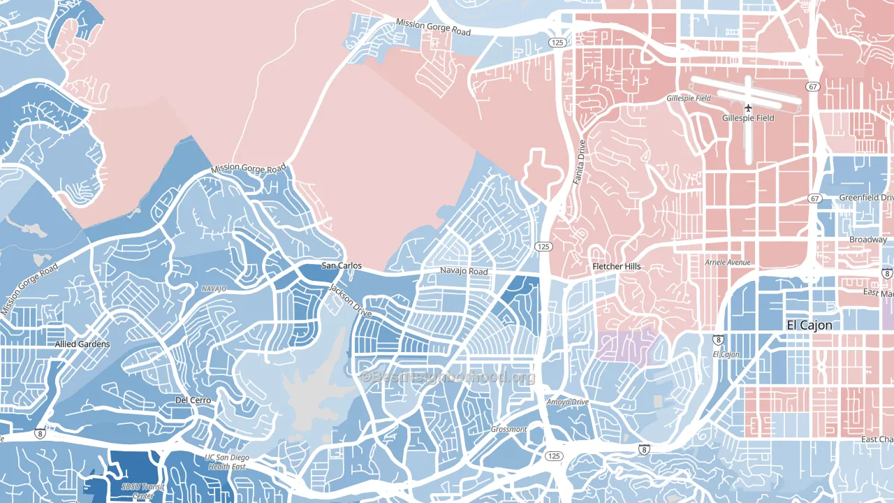 Lake Murray, San Diego, CA block-group political-lean map
