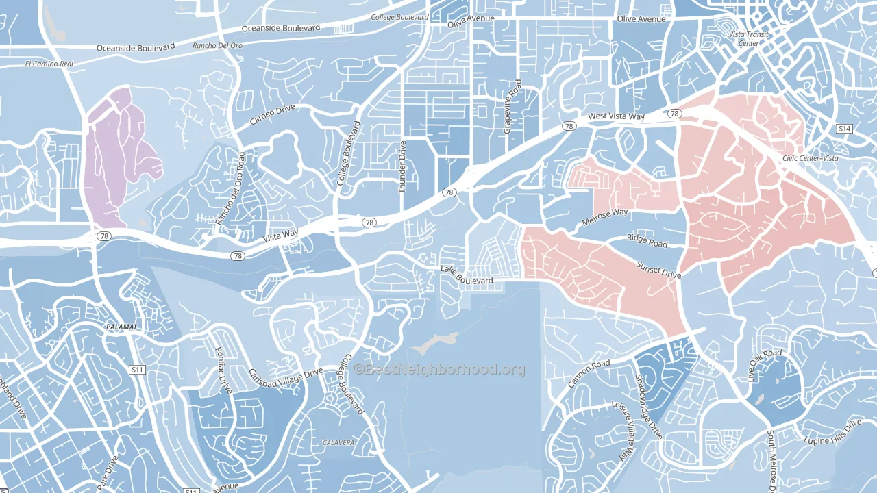 Lake, Oceanside, CA block-group political-lean map