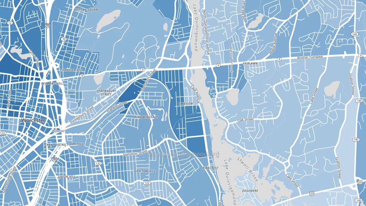 Lake Park, Worcester, MA block-group political-lean map