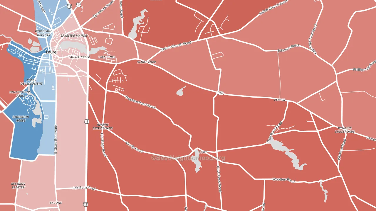 Lake Pines, DE block-group political-lean map