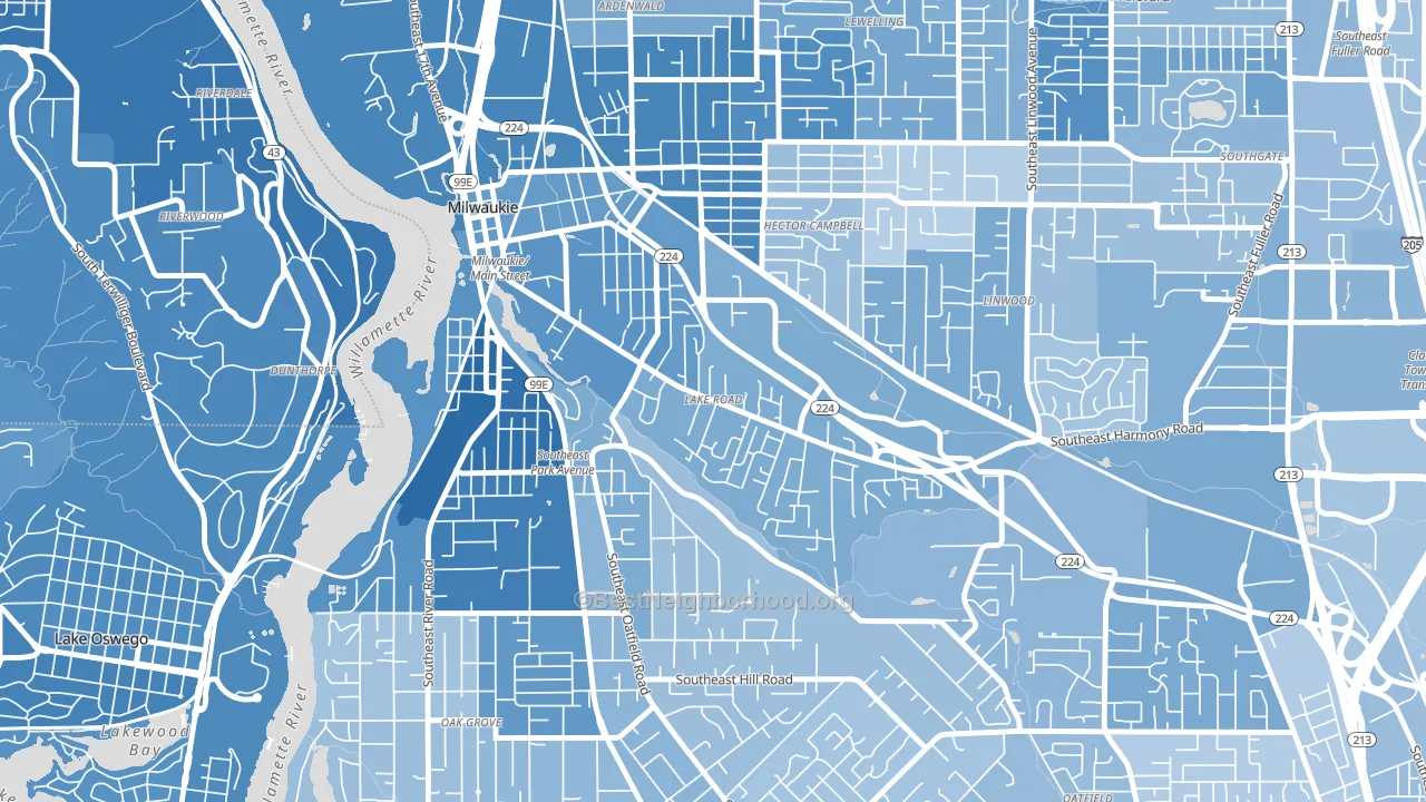 Lake Road, Milwaukie, OR block-group political-lean map