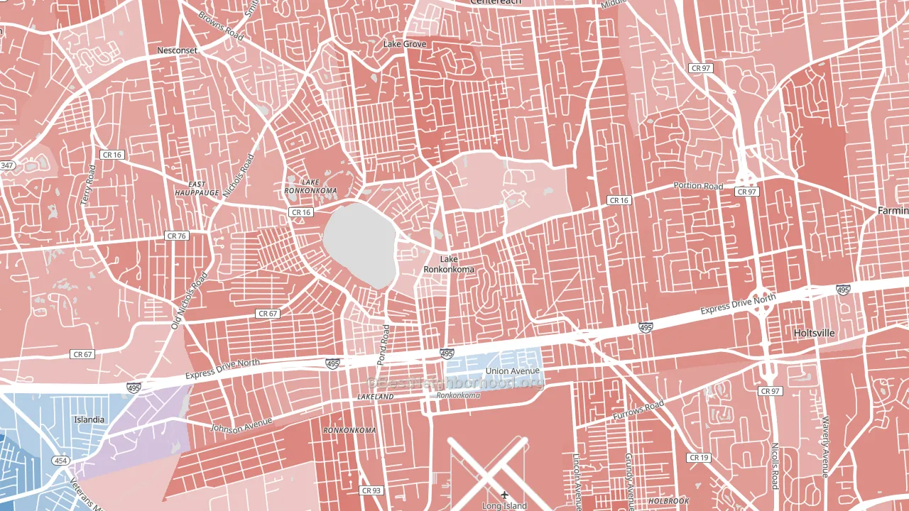 Lake Ronkonkoma, NY block-group political-lean map