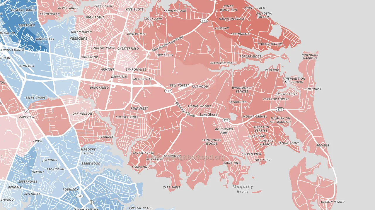 Lake Shore, MD block-group political-lean map