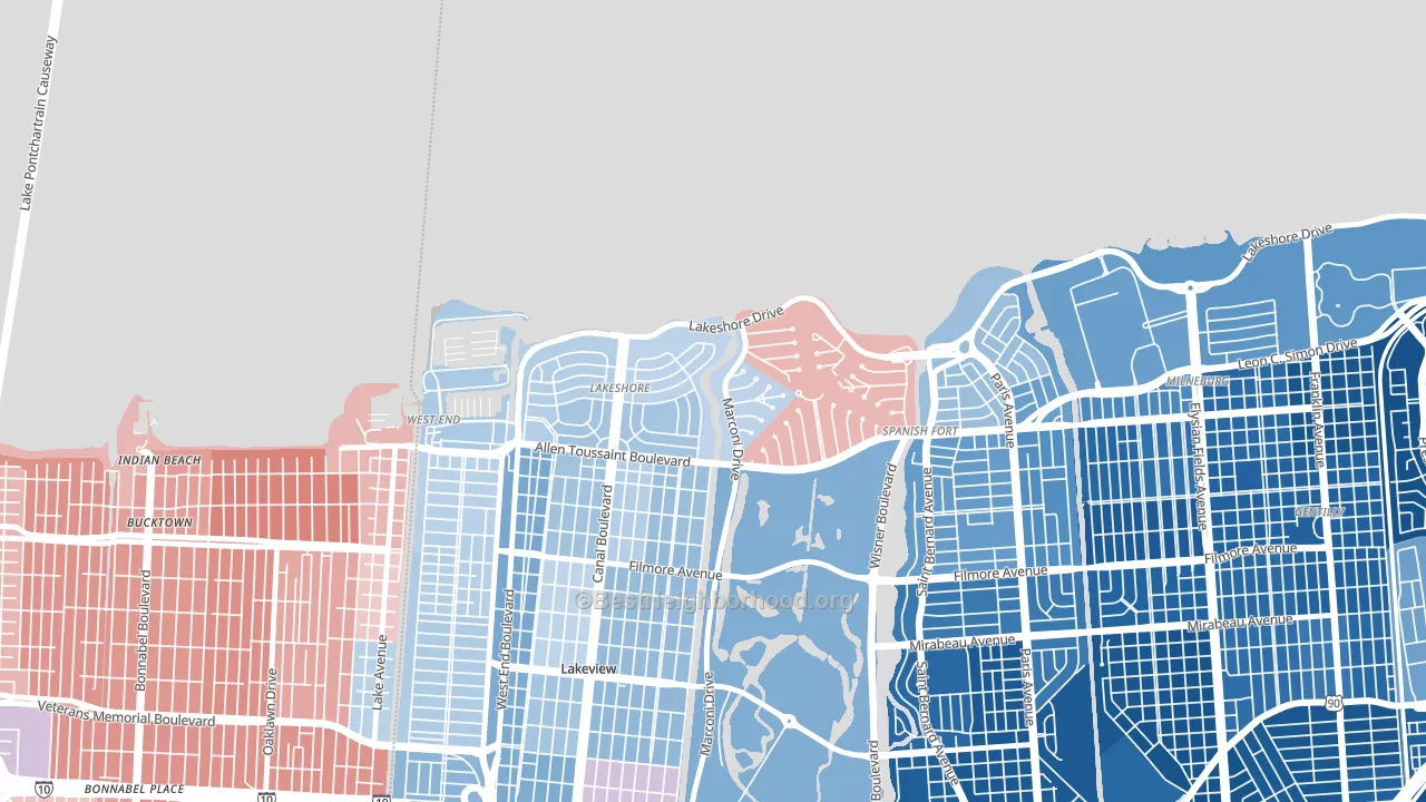 Lake Shore, New Orleans, LA block-group political-lean map