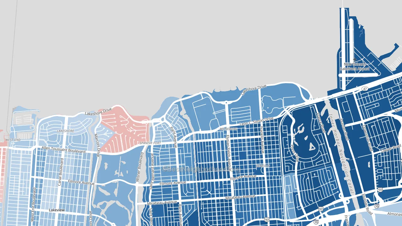 Lake Terrace and Oaks, New Orleans, LA block-group political-lean map