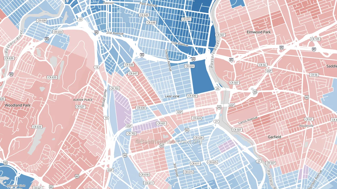 Lake View, Paterson, NJ block-group political-lean map