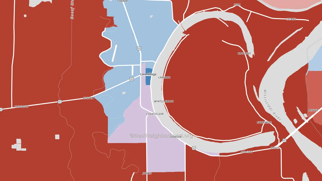 Lake Village, AR block-group political-lean map