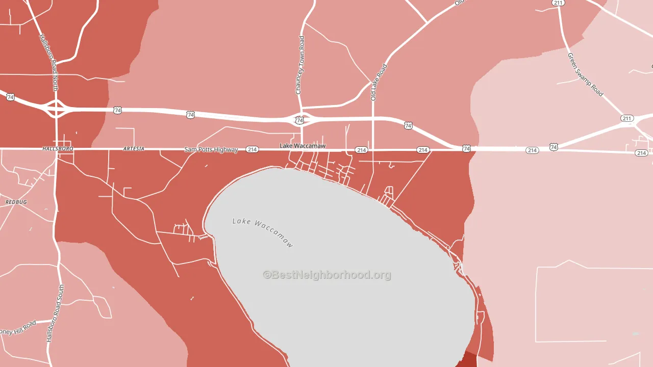 Lake Waccamaw, NC block-group political-lean map