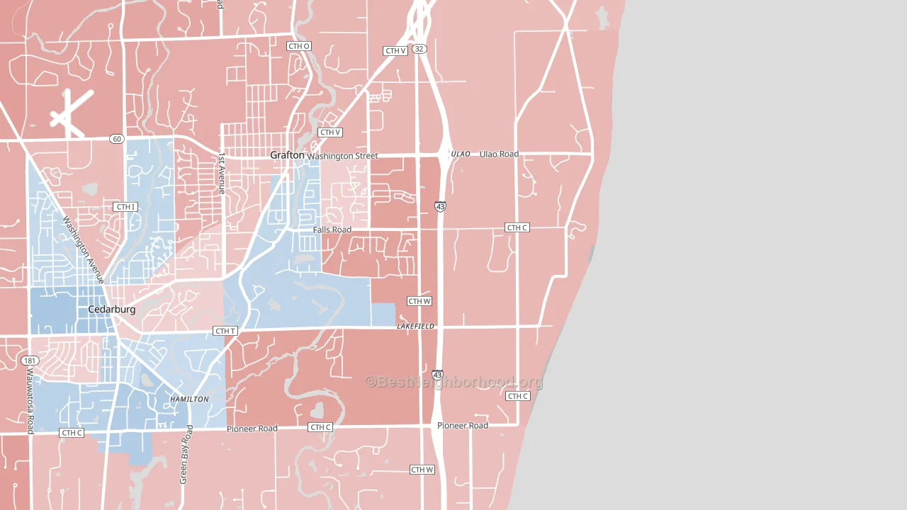 Lakefield, WI block-group political-lean map