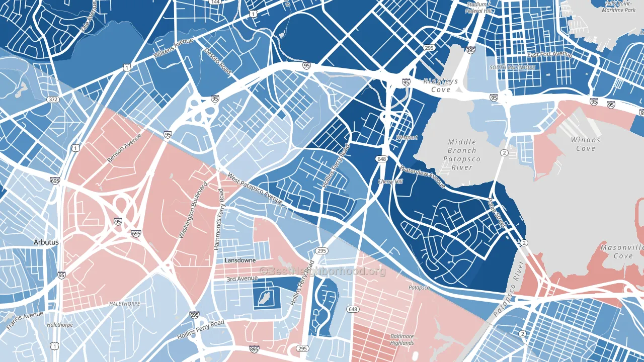 Lakeland, Baltimore, MD block-group political-lean map