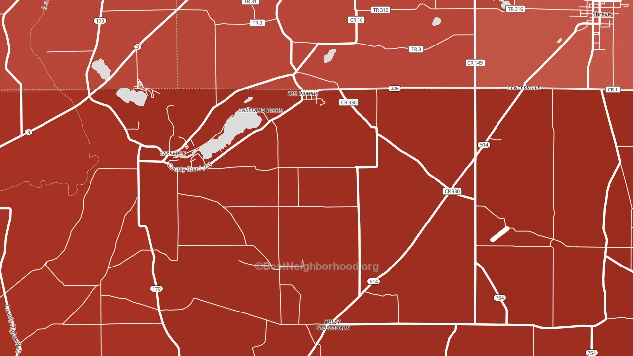 Lakeland Beach, OH block-group political-lean map