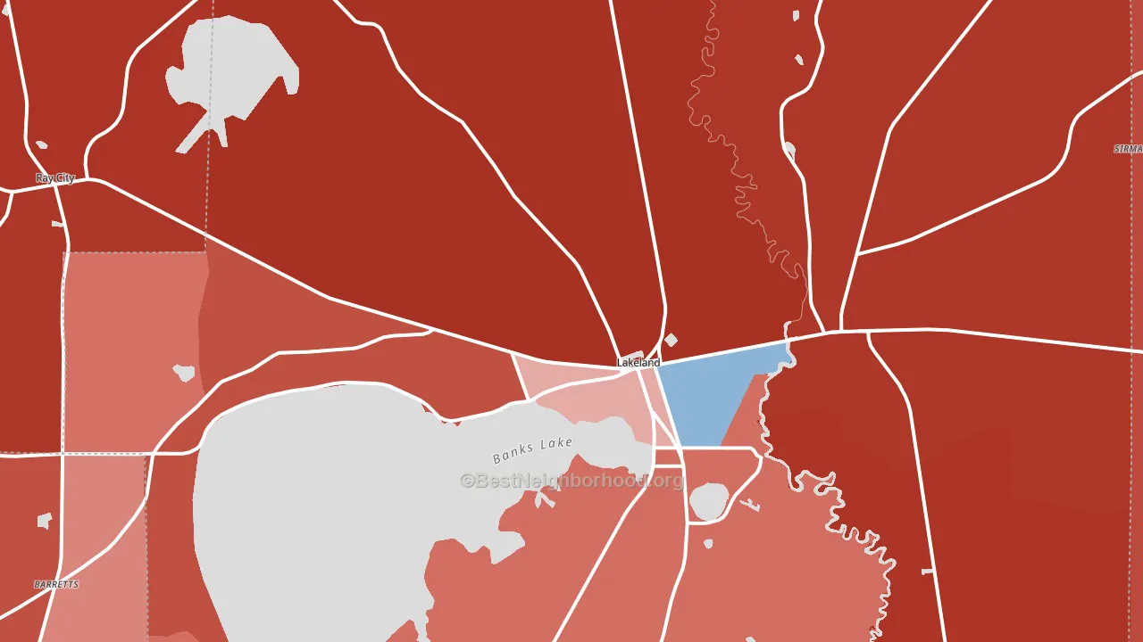 Lakeland, GA block-group political-lean map