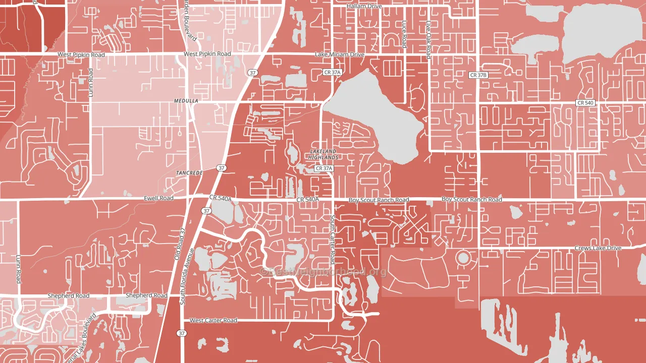 Lakeland Highlands, FL block-group political-lean map