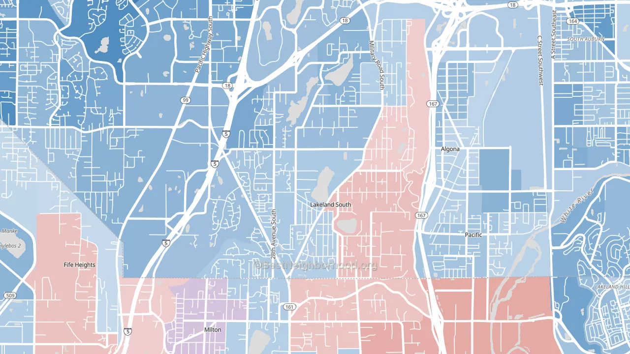 Lakeland South, WA block-group political-lean map