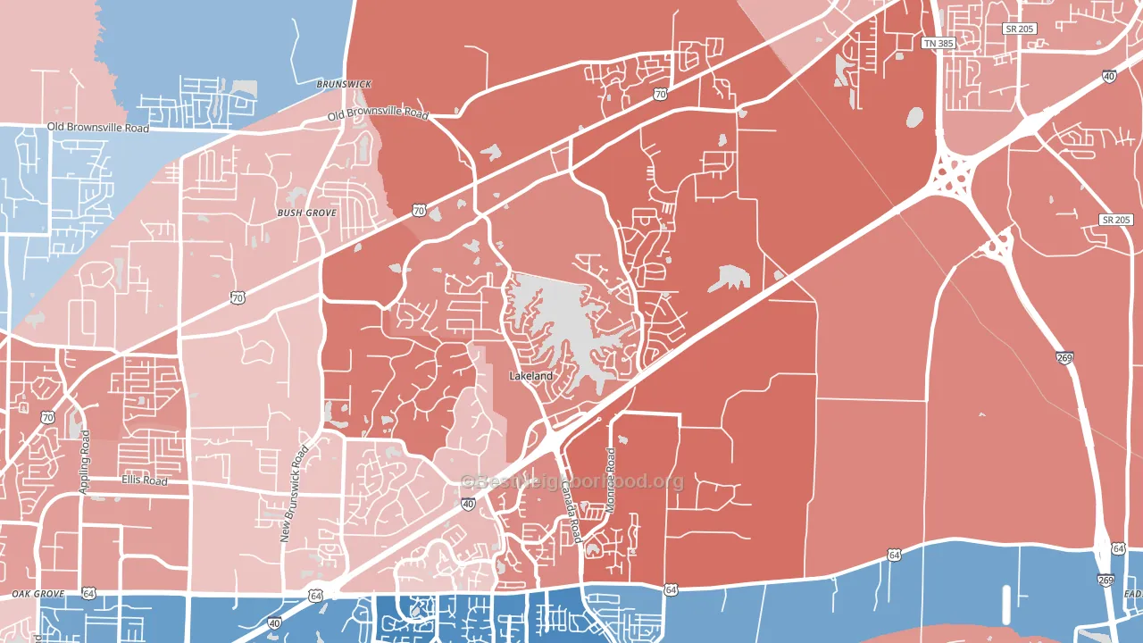 Lakeland, TN block-group political-lean map