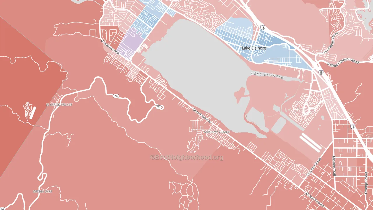 Lakeland Village, CA block-group political-lean map
