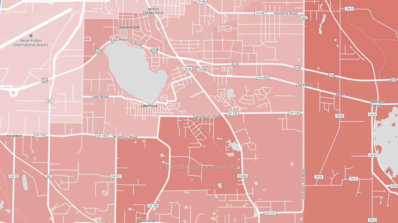 Lakemore, OH block-group political-lean map